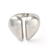 Rack Plating Heart Brass Open Cuff Ring for Women RJEW-A037-01P-2