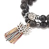 2Pcs 2 Style Natural Lava Rock & Synthetic Hematite Stretch Bracelets with Alloy Lotus & Buddha Head BJEW-JB08026-5