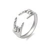 304 Stainless Steel Rock & Roll Hand Gesture Cuff Rings for Women Men RJEW-B118-02P-4