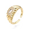 Cubic Zirconia Oval Chunky Open Cuff Ring for Women RJEW-N035-096C-3