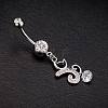 Real Platinum Plated Brass Rhinestone Kitten Navel Ring Belly Rings AJEW-EE0001-81A-3