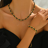 Stylish Vintage PU Leather & Stainless Steel Chain Lariat Necklace and Bracelet Set for Women CT7814-6