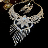 Brass Crystal Rhinestone Flower Tassel Necklace & Teardrop Tassel Dangle  FS-WGD5E39-01-1