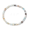 4mm Round Mixed Gemstone & Lightning Bolt Brass Beaded Stretch Bracelets BJEW-JB10856-3