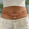 Resin Mushroom & Natural Shell & Glass Seed Beaded Alloy Butterfly Charm Double Layer Stretch Waist Chains for Women FS-WGE52BD-01-1