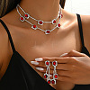Rectangle Brass Rhinestone Double Layer Chain Necklace & Stud Dangle Earring Sets FS-WG7C731-02-1