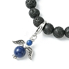 Natural Lava Rock & Gemstone Stretch Bracelet with Alloy Fairy Charms BJEW-JB08730-3