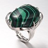 Adjustable Oval Brass Malachite Wide Band Rings RJEW-L062-03K-1