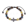 Natural Toger Eye Braided Bead Bracelets for Women Men BJEW-JB11138-02-1