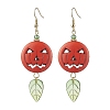 Synthetic Turquoise Pumpkin & Glass Leaf Dangle Earrings EJEW-TA00408-1