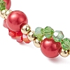 Christmas Glass & Baking Paint Pearlized Glass Pearl Round Beaded Bracelets for Women BJEW-JB12441-03-3