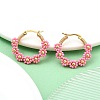 304 Stainless Steel & Bohemian Beaded Flower Hoop Earrings for Women EJEW-R001-02G-03-5