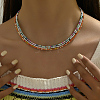 3Pcs Bohemian Round Rainbow Glass Seed Beaded 3 Layer Necklaces for Women DY1745-1