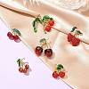 6Pcs 6 Styles 3D Resin Cherry Brooch Pin with Rhinestone JEWB-CJ0001-32-6