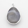 Oval Brass Natural Crystal Agate Pendants G-A136-B09S-3