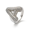 Letter Brass Micro Pave Clear Cubic Zirconia Open Cuff Ring for Women RJEW-N046-03A-P-1