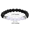 Synthetic Moonstone & Natural Lava Rock Round Beaded Stretch Bracelet BJEW-SW00060-01-7