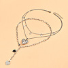 2Pcs Heart Brass Black Enamel Pendant 3 Layer Necklaces for Women FS-WGFF7B3-01-1