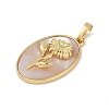 Rack Plating Brass Pave Shell Oval Pendants KK-U032-92G-05-2