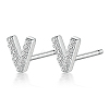 Rhodium Plated 925 Sterling Silver Initial Letter Stud Earrings HI8885-22-1