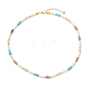 Natural Rose Quartz & Dyed Howlite & Rhodonite Heishi Beads and Natural Cultured Freshwater Pearl Rice Beaded Necklaces for Women NJEW-JN06294-01-2