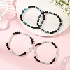 4Pcs 4 Styles Natural Mixed Stone Faceted Cube and Round Natural Lava Rock Beaded Stretch Bracelets for Women BJEW-JB14250-01-1