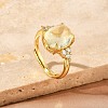 Brass Micro Pave Cubic Zirconia with Synthetic Lemon Quartz Cuff Open Rings RJEW-T035-01G-A-3