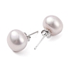 Natural Pearl Round Bead Stud Earrings X-EJEW-E298-01G-03P-2