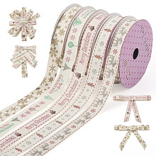  5 Rolls 5 Styles Single Face Printed Cotton Ribbons SRIB-TA0001-06