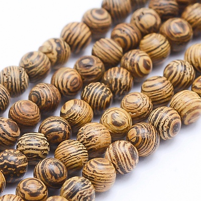 Natural Wenge Wood Beads Strands WOOD-P011-05-4mm-1