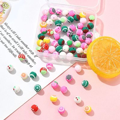 72Pcs 9 Styles Fruits Theme Handmade Polymer Clay Beads CLAY-FS0001-42-1