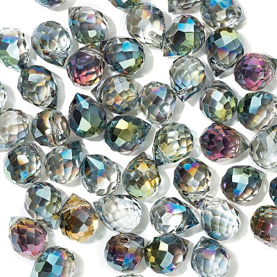 50Pcs Teardrop Electroplated Transparent Glass Charms PW-WGCC72C-06-1