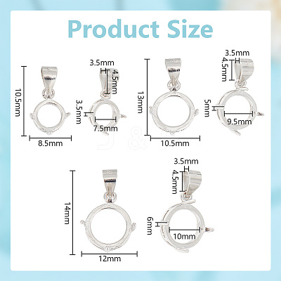 3Pcs 3 Styles Rhodium Plated 925 Sterling Silver Open Back Bezel Pendant Cabochon Settings STER-GO0001-22-1