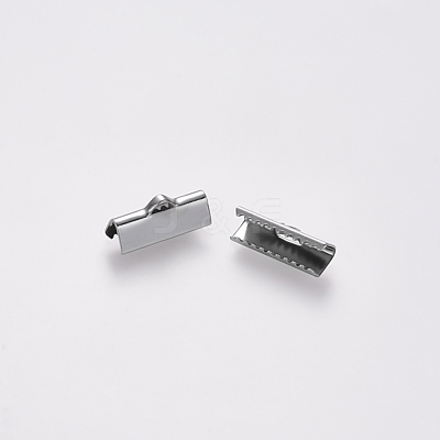 Non-Tarnish 304 Stainless Steel Ribbon Crimp Ends STAS-S112-001E-P-1