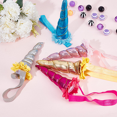 5Pcs 5 Colors Cloth Unicorn Horn Headbands for Kids OHAR-DR0001-01-1