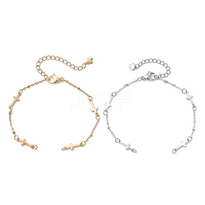 2Pcs 2 Colors 304 Stainless Steel Cross Link Chain Bracelet Making Sets AJEW-JB01380-1