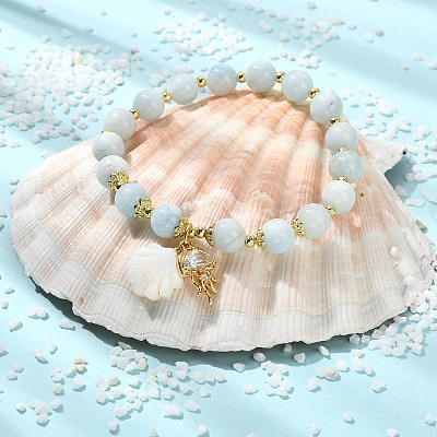 Natural Aquamarine Bead Bracelets BJEW-JB14149-02-1