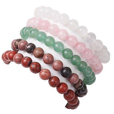 8mm Round & Cross Natural Mixed Gemstone Beaded Stretch Bracelets for Women BJEW-JB10930-1