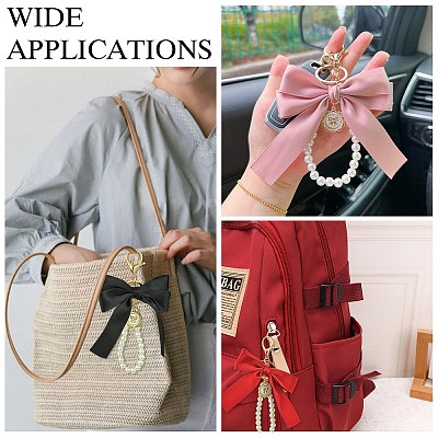 4Pcs 4 Colors Alloy Imitation Pearl Bowknot Keychains for Decorations ST-CJ0028-03-1