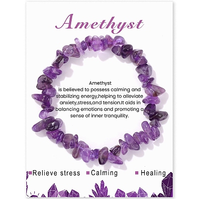 Natural Amethyst Chips Beaded Stretch Bracelets PW-WG309C1-15-1