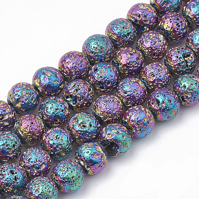 Electroplated Natural Lava Rock Beads Strands G-T098-01C-01-1