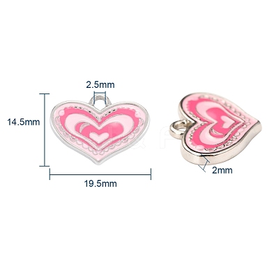 Pink Alloy Enamel Heart Charm Pendants Great for Mother's Day Gifts Making X-ENAM-19.5X19.5-1