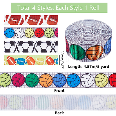 20M 4 Styles Polyester Sport Ball Print Grosgrain Ribbons OCOR-PH0003-97-1