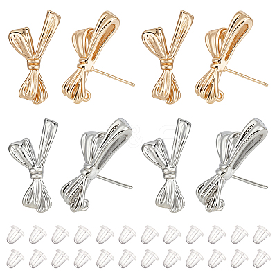 4 Pair 2 Colors Brass Stud Earring Findings KK-BC0014-73-1