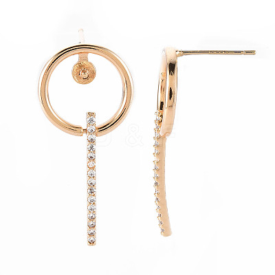 Brass Micro Pave Clear Cubic Zirconia Dangle Stud Earrings Findings KK-T062-72G-NF-1