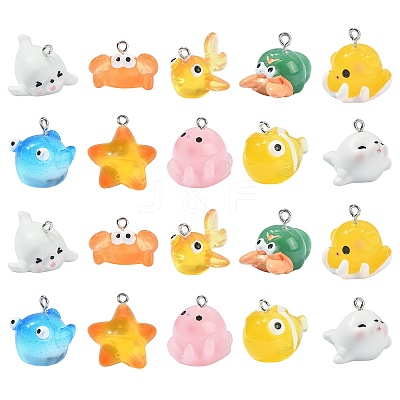 20Pcs 10 Styles Ocean Theme Resin Pendants RESI-CJ0003-52-1