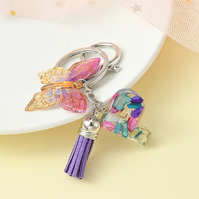 Resin Letter & Acrylic Butterfly Charms Keychain KEYC-YW00001-16-1