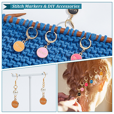 Alloy Enamel Flat Round with Word Mom Pendant Locking Stitch Markers HJEW-AB00071-1