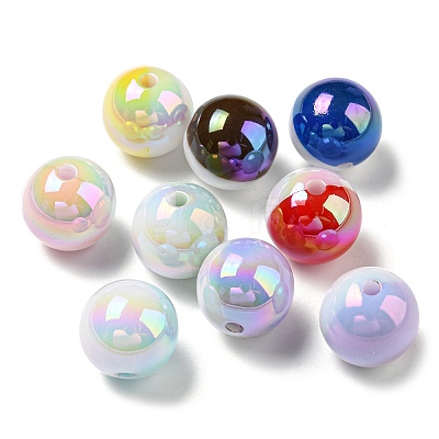 UV Plating Rainbow Iridescent Opaque Acrylic Beads X-MACR-D081-01-1