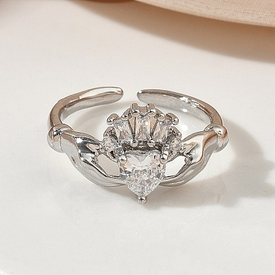 Brass Micro Pave Cubic Zirconia Cuff Open Rings RJEW-C163-04P-1
